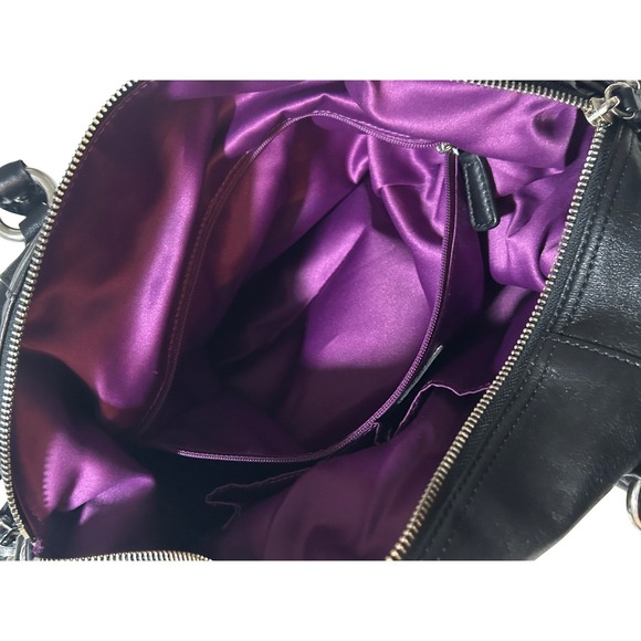 Coach Ashley Satchel Black Leather Shoulder Bag F15447 Purple Lining - Picture 8 of 10